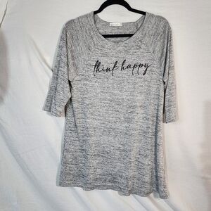 Paradox Gray Long Sleeve Tee with 'Think Happy' Print